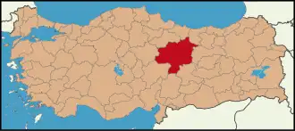 Localização da província de Sivas na Turquia