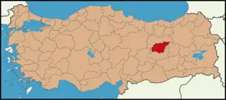 Localização da província de Tunjeli na Turquia