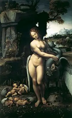 Leda e o Cisne (c. 1515) Provavelmente de Francesco Melzi, atualmente na Galleria degli Uffizi, Florença.