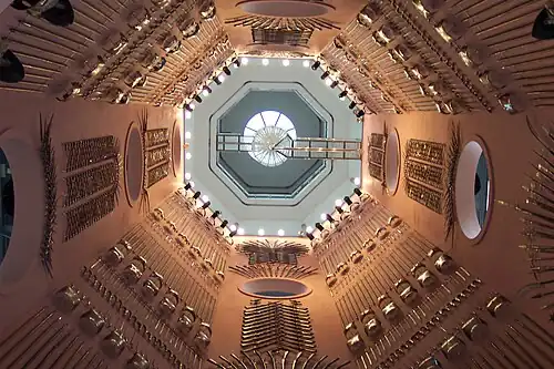 Royal Armouries Museum, Leeds: Looking up the main stairwell in the Hall of Steel
