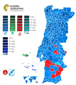 Partido sem assento parlamentar mais votado por concelho.