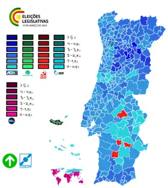 Partido extra-parlamentar mais votado por concelho.