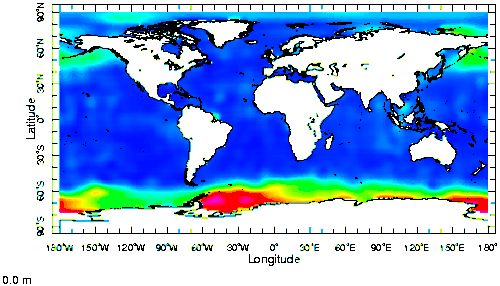 Concentração de sílica dissolvida (DSi) a 10&nbsp;m de profundidade.[9][10]
