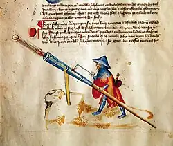 Canhão de mão sendo disparado em manuscrito de 1405.