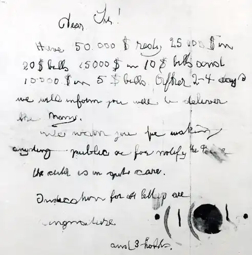 Ransom note left at site of Lindbergh baby kidnapping