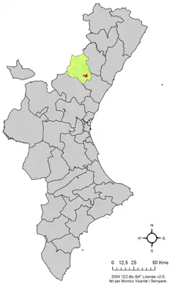 Localização do município de Espadilla na Comunidade Valenciana