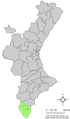 Localização de Benijófar na Comunidade Valenciana