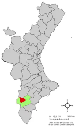 Localização do município de Monóvar na Comunidade Valenciana