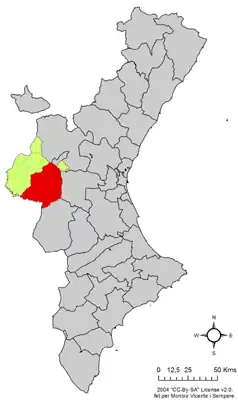 Localização do município de Requena (Espanha) na Comunidade Valenciana