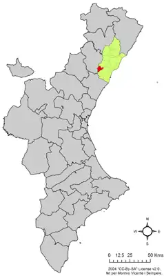 Localização do município de Sant Joan de Moró na Comunidade Valenciana