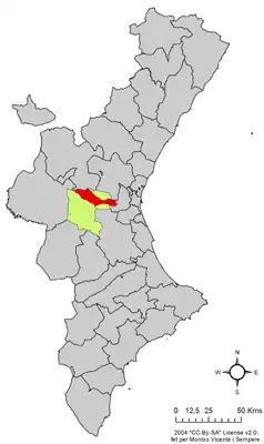Localização do município de Chiva na Comunidade Valenciana