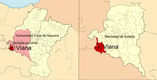 Localização do município de Viana (Espanha) em Navarra e na Merindade de Estella
