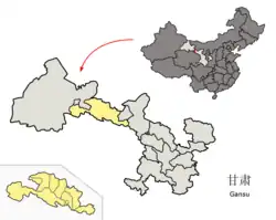Localização de Zhangye na Província de Gansu