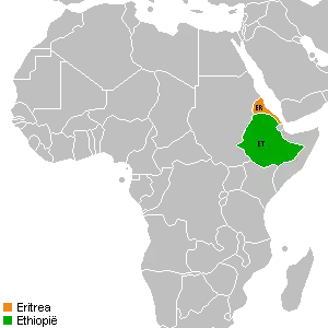 Mapa indicando localização da Eritreia e da Etiópia.