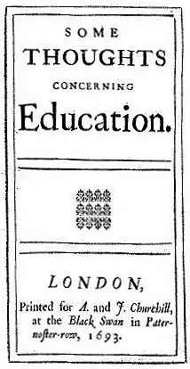 Page reads "Some Thoughts Concerning Education. London, Printed for A. and J. Churchill, at the Black Swan in Pater-noster-row, 1693."