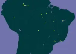 Mapa mostrando ocorrência confirmada de L. lactescens no Brasil.[3]