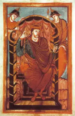 Retrato de Lotário I, nos Evangelhos de Lotário, século IX.