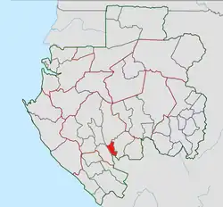 Mapa do Gabão identificando o departamento de Louetsi-Wano em vermelho.