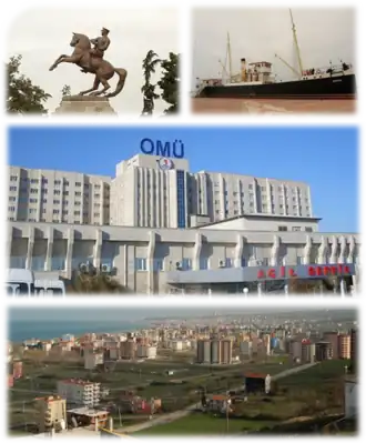 Da esquerda para a direita e de baixo para cima: 1)&nbsp;Estátua de Atatürk no parque Belediye; 2)&nbsp;Museu SS Bandırma; 3)&nbsp;Universidade Ondokuz Mayıs; 4)&nbsp;Vista da cidade e desde a área de Balipaşa