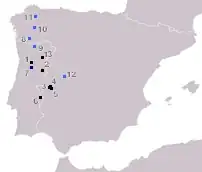 Distribuição geográfica das inscrições lusitanas com desinências.