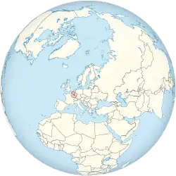 Map showing Luxembourg in an orthographic projection