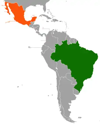 Mapa indicando localização do Brasil e do México.