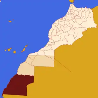 Localização da região em Marrocos. Sara ocidental incluído.