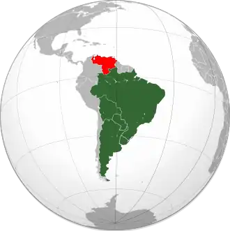 Em verde: Países membros Em vermelho: País suspenso do bloco, Venezuela.