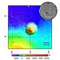 Mapa topográfico de Hecates Tholus.