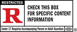 R rating symbol and block