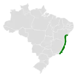 Distribuição do tangará-rajado no Brasil