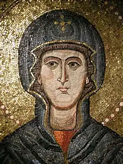 Madonna bizantina (mosaico, ~1100), inspiração para pinturas românicas. Museu Cívico Medieval de Bolonha