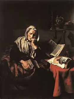 Idosa a Dormitar (1656), de Nicolaes Maes, óleo sobre tela, 135 x 105 cm. Museus Reais de Belas-Artes da Bélgica, Bruxelas