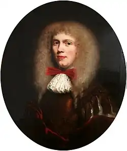 Retrato de homem com cabeleira (1660s), de Nicolaes Maes, óleo sobre tela, 35.5 x 26.4 cm., no Museu Nacional, Varsóvia