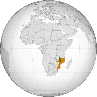 Mapa indicando localização do Maláui e de Moçambique.