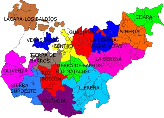 Mapa das mancomunidades integrais da província de Badajoz
