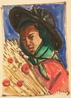 Ceifeira alentejana carregando trigo