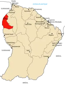 Localização de Apatou na Guiana Francesa