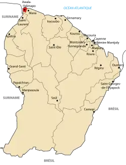 Localização de Awala-Yalimapo na Guiana Francesa