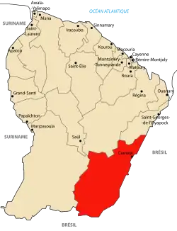 Localização de Camopi na Guiana Francesa