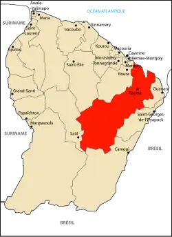 Localização de Régina na Guiana Francesa