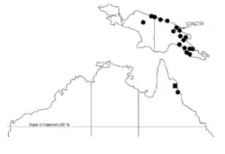 Distribuição estimada de Austroplebeia cincta na Austrália e Nova Guiné
