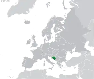 Localização da Bósnia-Herzegovina (em verde).