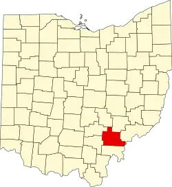 Localização do Map of Ohio highlighting Athens County