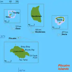Localização de Adamstown em Pitcairn