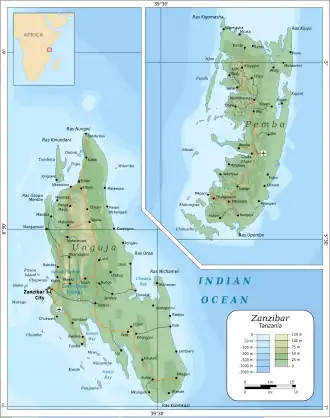 Localização de República Popular de Zanzibar e Pemba