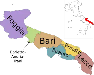 Mapa da Apúlia e das suas províncias