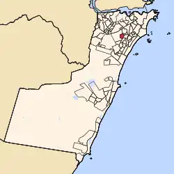 Mapa indicando a localização do bairro Santos Dumont no município de Vila Velha, Espírito Santo