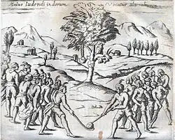 Indígenas Mapuche praticando palín, retratados em Histórica Relación del Reino de Chile, de Alonso de Ovalle, Roma, 1646