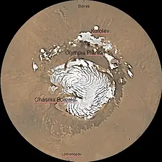 Mapa do quadrângulo de Mare Boreum, Chasma Boreale se encontra próximo ao centro da imagem.